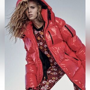 $725 The Kooples Oversized Vinyl Down Jacket Red NWT SIZE 0 or XS
